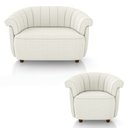 Ver imagem 3 de Conjunto Sala de Estar Decorativo Latvia Sofá Namoradeira e Poltrona Pés de Madeira Bouclê Off White