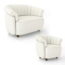 Ver imagem 2 de Conjunto Sala de Estar Decorativo Latvia Sofá Namoradeira e Poltrona Pés de Madeira Bouclê Off White