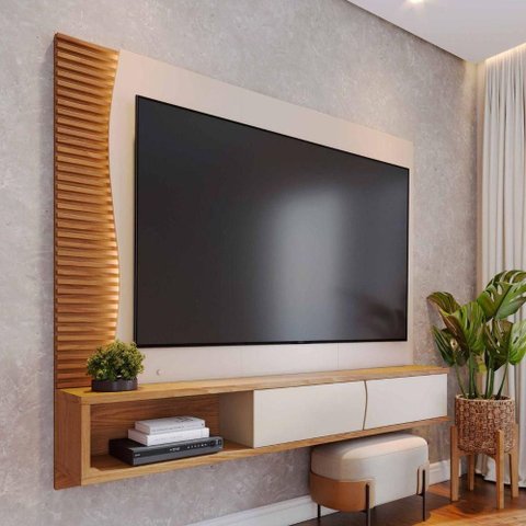 Home Suspenso para TV Casa Nobile 65 Polegadas 179cm MDF MDP Off White Freijo Colibri Móveis