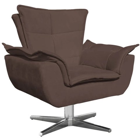 Poltrona Decorativa Base Giratória Cromada Charger Suede Marrom - Gran Belo