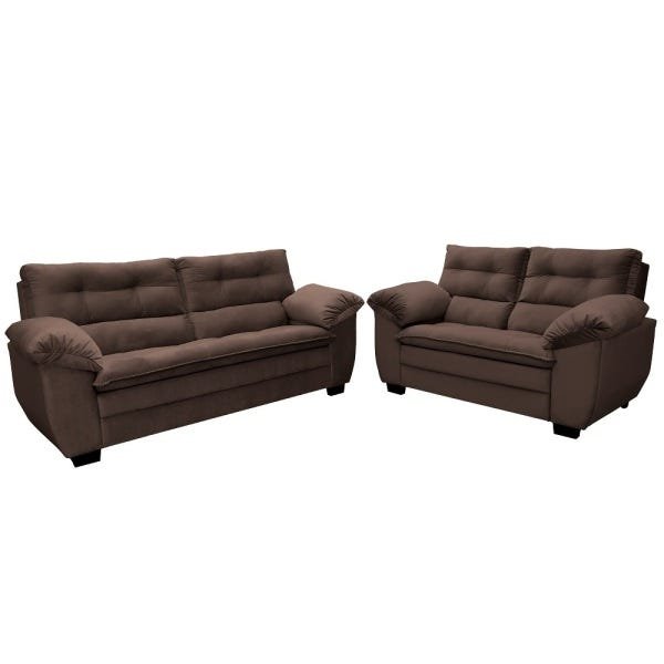 Conjunto Sofá Hellen Premium 3 e 2 Lugares em Tecido Suede Gold