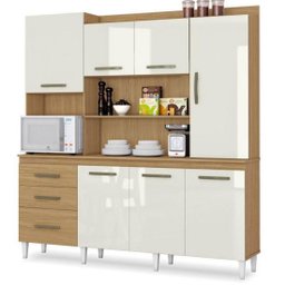 Kit Cozinha Aramóveis Mirela 7 Portas 3 Gavetas e Nichos - Atacama/off White - 1 Kit Cozinha Aramóveis Mirela 7 Portas 3 Gavetas e Nichos - Atacama/off White - 1