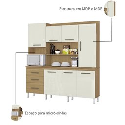 Kit Cozinha Aramóveis Mirela 7 Portas 3 Gavetas e Nichos - Atacama/off White - 4 Kit Cozinha Aramóveis Mirela 7 Portas 3 Gavetas e Nichos - Atacama/off White - 4