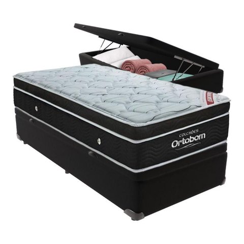 Colchão Elegant Ortobom com Base Baú Preto Solteiro Molas Ensacadas Europillow