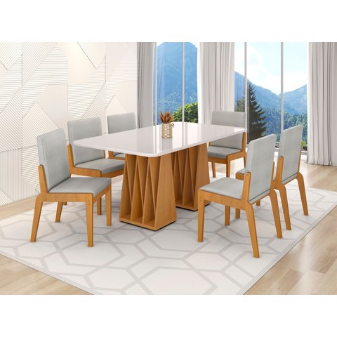 Conjunto Mesa com 6 Cadeiras Orquestra Marrom/Marromle/Off White