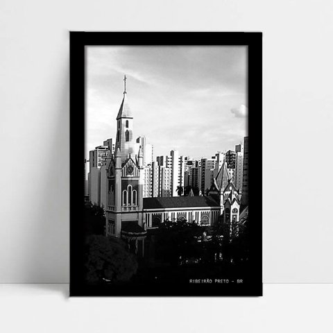 Quadro Decorativo Monumento Cidade Ribeirão Preto em Moldura Caixa Tacolado Moldura Trad 1cm Madeira