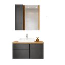 Ver imagem 1 de Kit Banheiro Gabinete 80cm Cuba e Espelheira Preto e Antiqua:cinza/antiqua