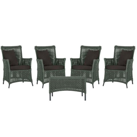 4 Poltronas e 1 Mesa Igapó Alumínio Preta Corda Náutica E9 Verde