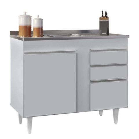 Balcão de Cozinha com Pia Inox 100cm Luziania Cinza Claro - Lumil