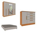Ver imagem 1 de Conjunto Guarda Roupa Casal com Puxador MDF Portugal com Espelho, Cama Casal Monaco e Cômoda Chicago
