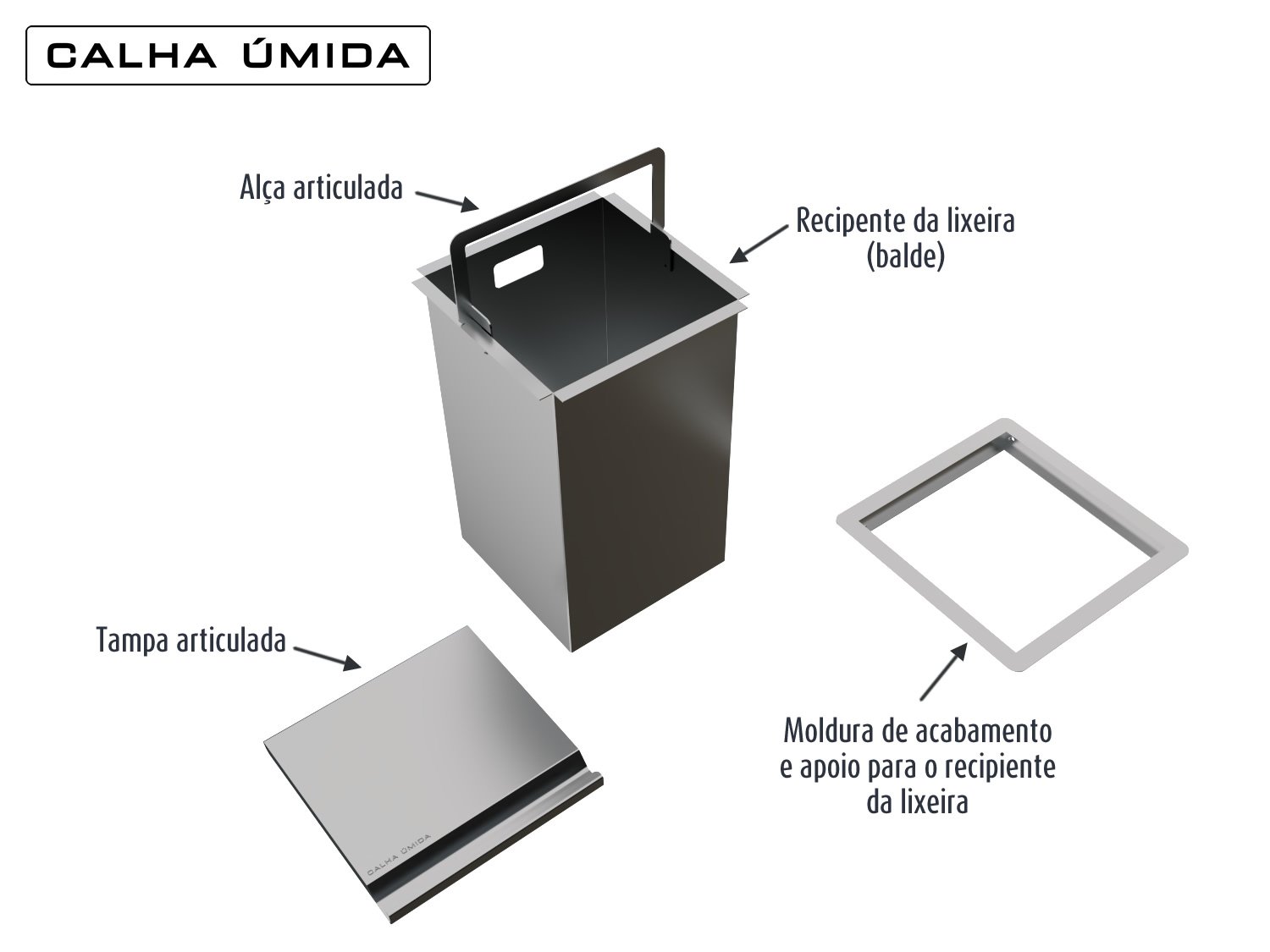 Lixeira Embutir Quadratta Kitchen At 2020 3,9l Calha Umida - 3