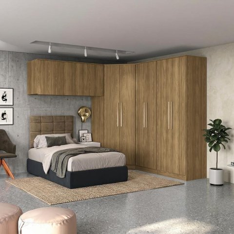 Quarto Modulado Adapt 10 Portas 9 Gavetas MDP 260cm Nogueira