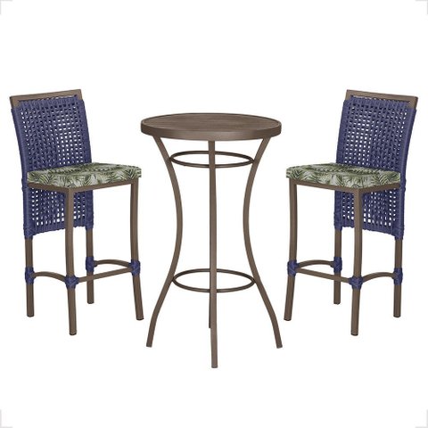 Mesa Bistrô e 2 Banquetas Roma Marrom Corda Náutica Estofado 5 Trama Original