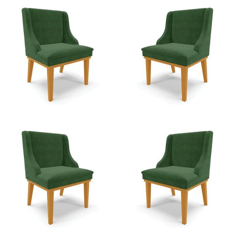 Kit 4 Cadeiras Decorativas Sala de Jantar Base Fixa de Madeira Firenze Suede Verde/Castanho G19 - Gr