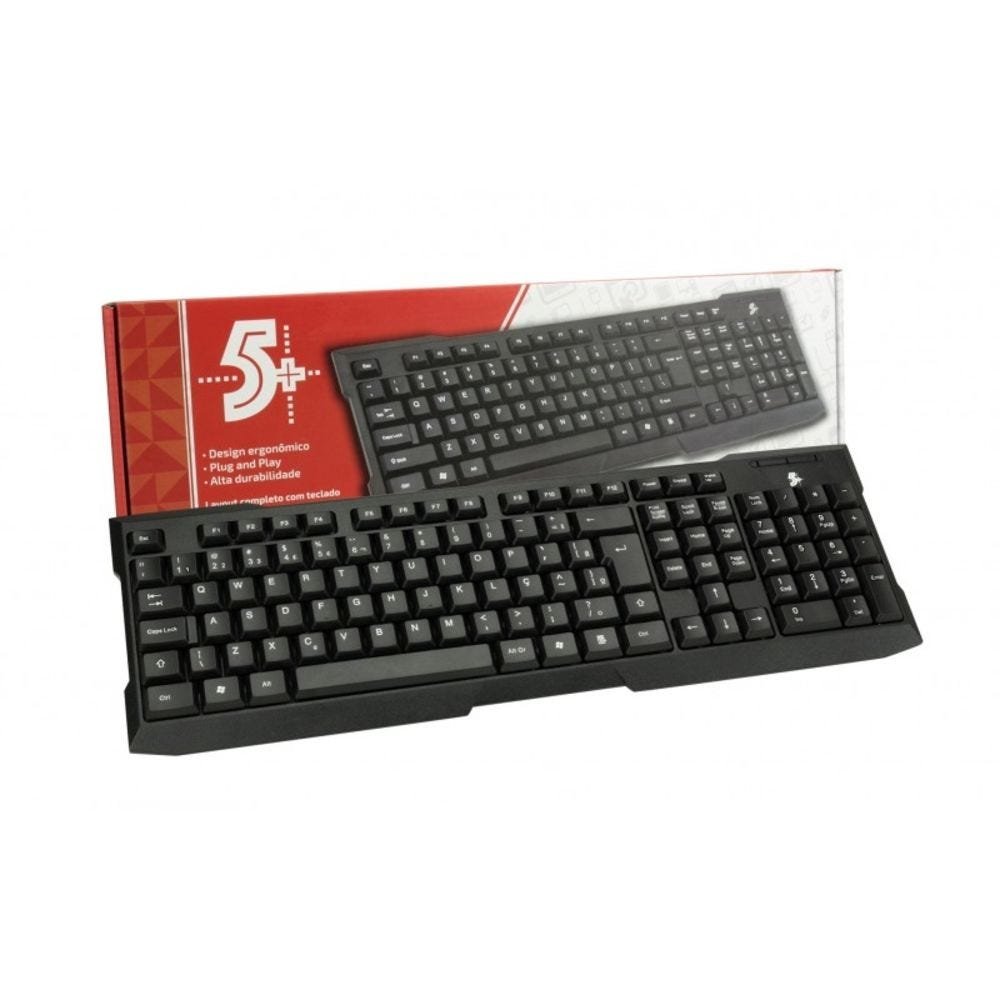 Teclado USB 5+ Office Ergonômico Plug And Play Preto - 015-0041 - ChipSCE