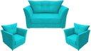 Ver imagem 1 de Kit Namoradeira + 2 Poltronas Decorativa Isis Suede Azul Tifany Pés Madeira Mz Decor
