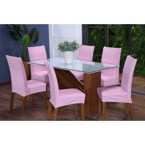 Kit de Capas de Cadeira Estofada 4 Lugares Mesa de Jantar Protege Muda a Decoração Malha Helanca Lis