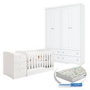 Ver imagem 1 de Berço Multifuncional Atlanta e Guarda Roupa Americano 4 Portas Henn Branco Fosco com Colchão Gazin -