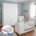 Ver imagem 4 de Berço Multifuncional Atlanta e Guarda Roupa Americano 4 Portas Henn Branco Fosco com Colchão Gazin -