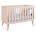 Ver imagem 1 de Berço Mini Cama Theo Rosa Fosco com Pés Madeira Natural - Reller Móveis