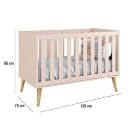 Berço Mini Cama Theo Rosa Fosco com Pés Madeira Natural - Reller Móveis - 3