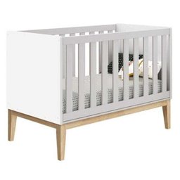 Berço Mini Cama Classic Branco Fosco com Pés Madeira Natural - Reller Móveis - 1