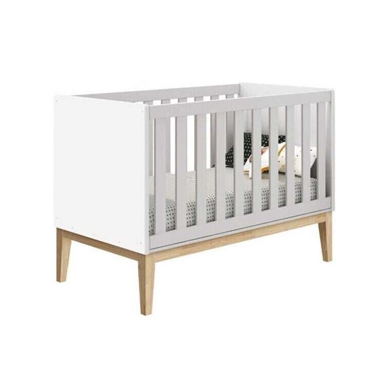 Berço Mini Cama Classic Branco Fosco com Pés Madeira Natural - Reller Móveis