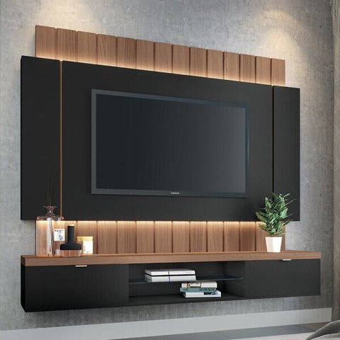 Painel para TV até 55 Polegadas Illusion Hb Móveis Preto/Nature