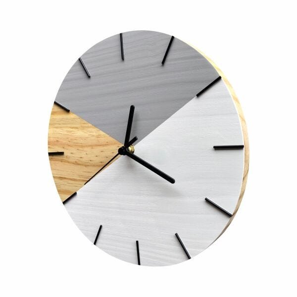 Relógio de Parede Geométrico Branco e Cinza com Ponteiros Preto 28cm - 2