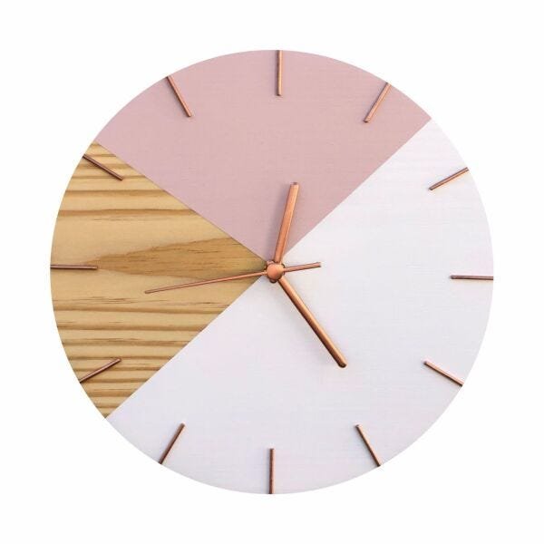 Relógio de Parede Geométrico Branco e Rosa 28cm