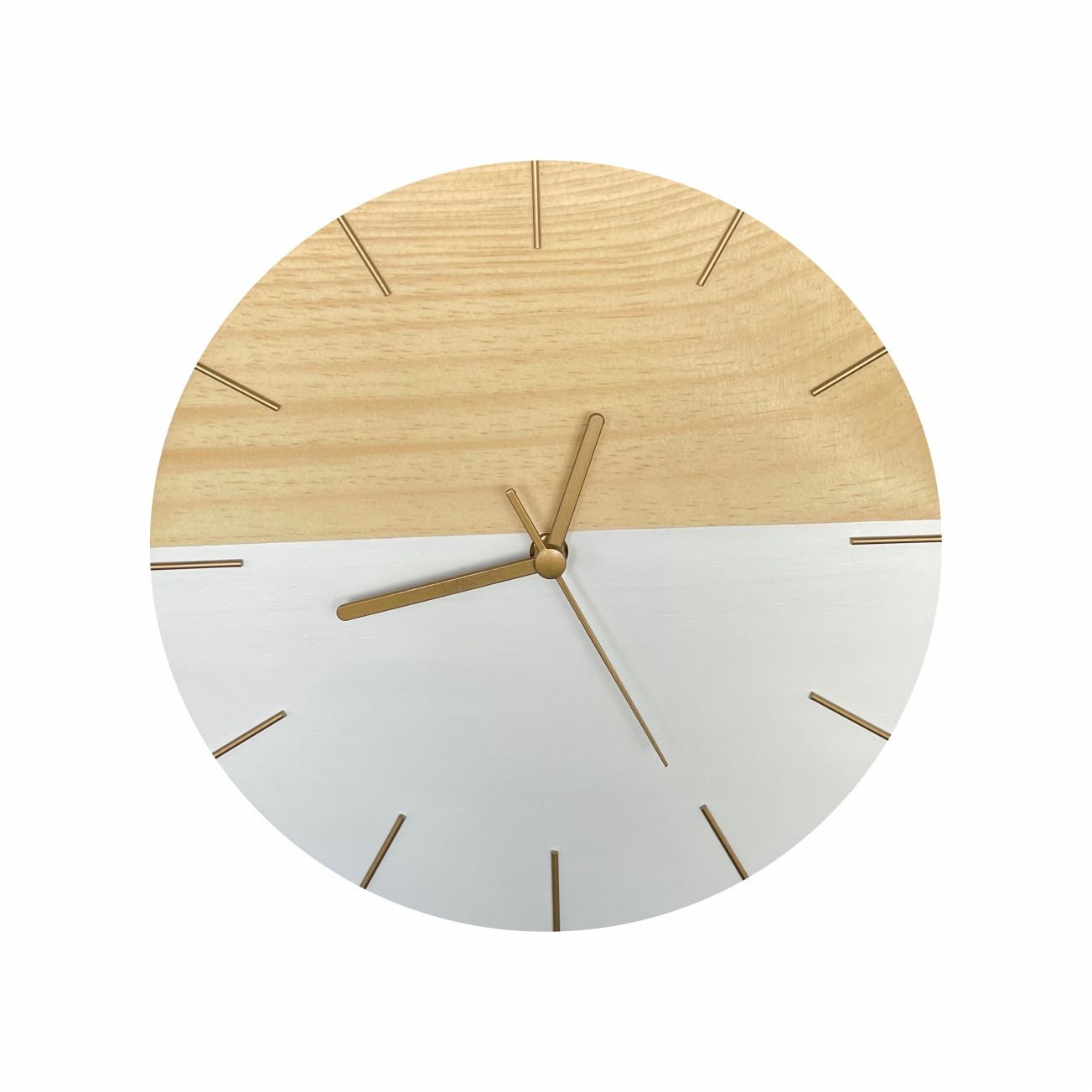 Relógio de Parede Minimalista Branco e Dourado 28cm