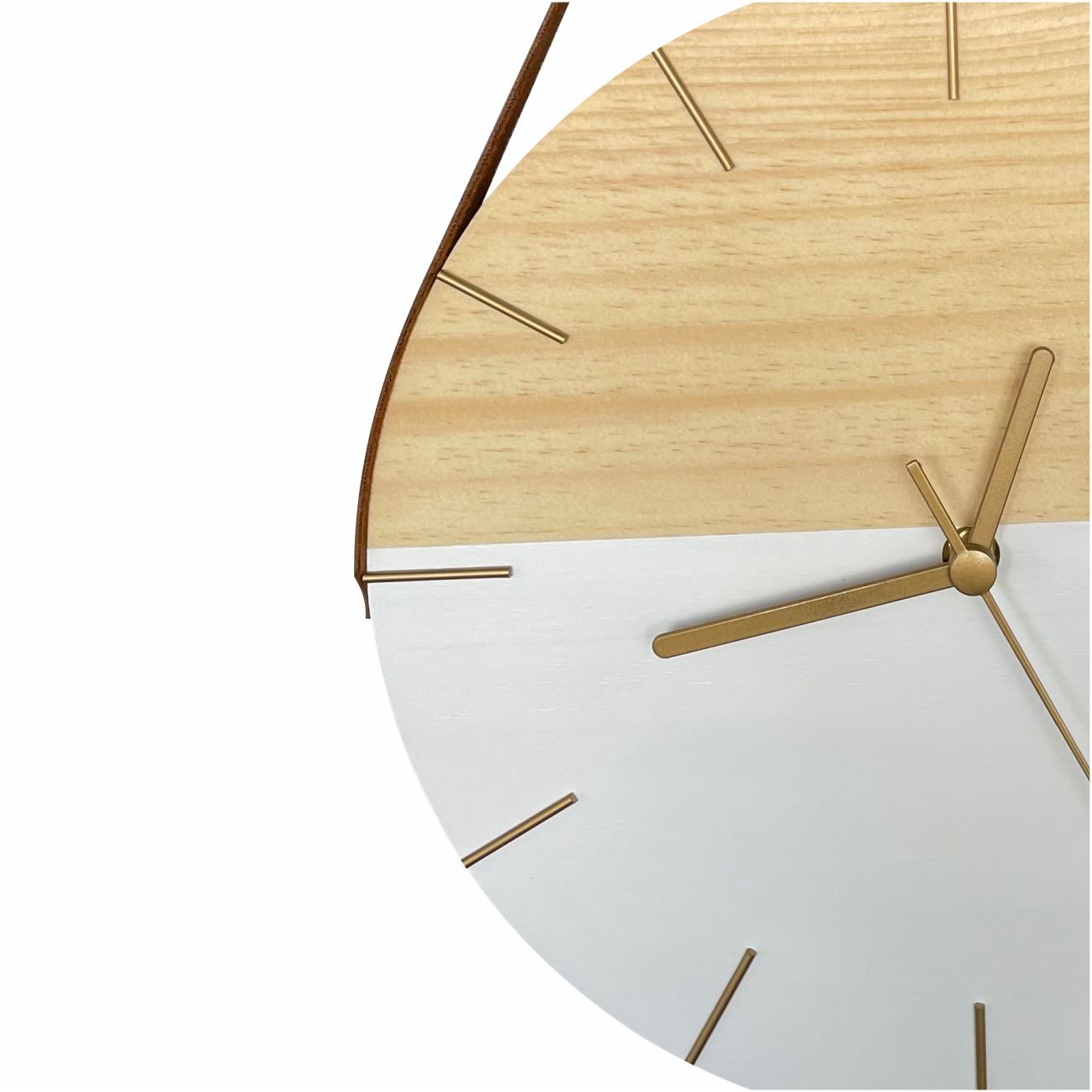 Relógio de Parede Minimalista Branco e Dourado com Alça Caramelo - 2