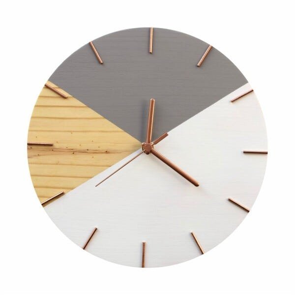 Relógio de Parede Geométrico Branco e Cinza com Ponteiros Rosê Gold - 1