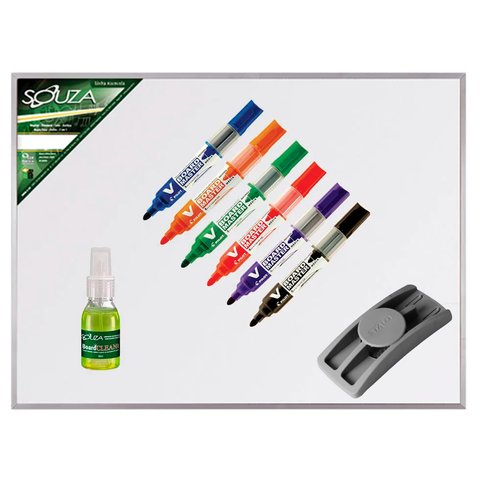 Quadro Branco 60x40 cm Standard Com Moldura de Alumínio Pop 5601 + 6 Canetas PILOT Recarregável Sort