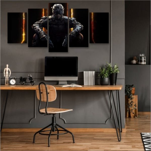 Quadro Grande 5 peças Mosaico Call of Duty Game Jogo Geek Gamer Black Ops