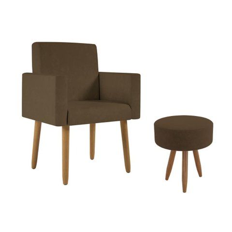 Poltrona Decorativa Cadeira Sala com Puff Balaqui Decor Cor:marrom