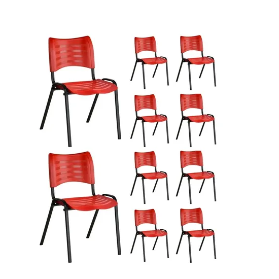 Kit 10 Cadeiras Plásticas 04 Pés Empilhável Vermelho - 2017 - 1
