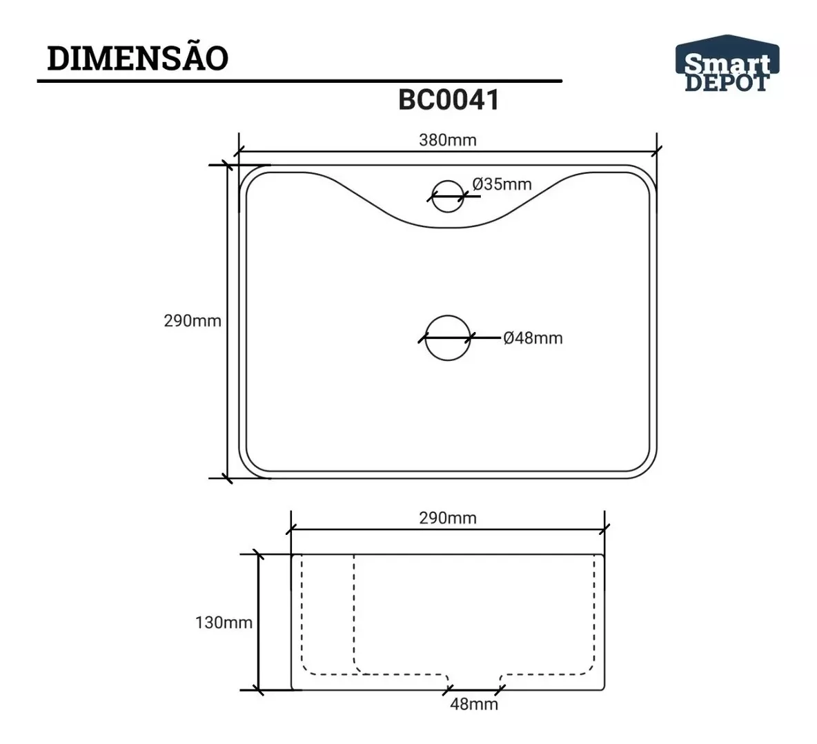 Cuba Pia de Apoio Sobrepor Banheiro Lavabo Lavatorio Minimalista 40x30cm Smart Depot - 7