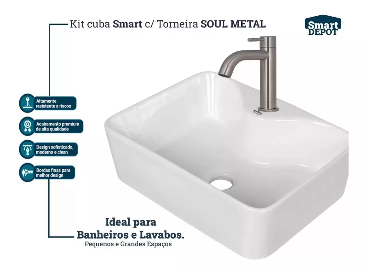 Cuba Pia de Apoio Sobrepor Banheiro Lavabo Lavatorio Minimalista 40x30cm Smart Depot - 4