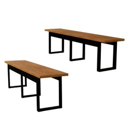 Conjunto de Mesa Retangular com 2 Bancos Base de Ferro Estilo Industrial:nature - 4