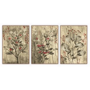 kit com 3 Quadros Decorativos Florais com Moldura e Vidro para Sala Quarto Escritório e Clínica 72
