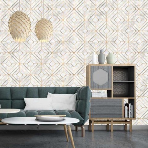 Papel De Parede Mármore Com Detalhes Bege Diamond Para Sala Lavável