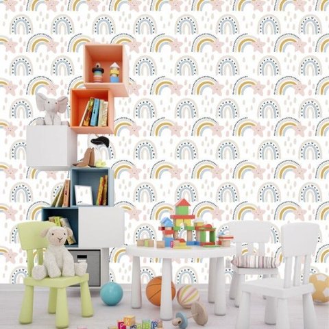Papel De Parede Branco Lavável Para Quarto Infantil