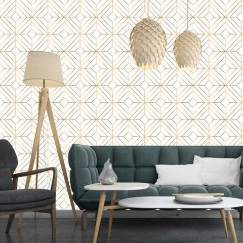 Papel De Parede Branco Com Detalhes Bege Para Sala Diamond Givan Lavável