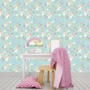 Ver imagem 1 de Papel De Parede Azul Bebê Lavável Para Quarto De Criança Unicórnio