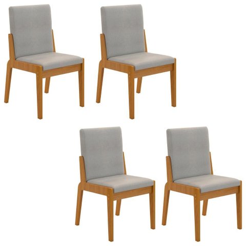Conjunto de 4 Cadeiras Sinfonia com Estofado em Linho Naturale/cinza