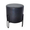 Ver imagem 2 de Puff Banqueta Redondo de Ferro Couro Sintético Sala Quarto:preto