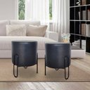 Ver imagem 3 de Puff Banqueta Redondo de Ferro Couro Sintético Sala Quarto:preto