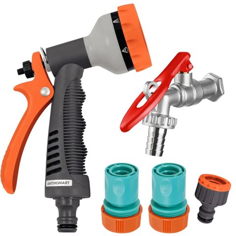 Esguicho Hidropistola 6 Jatos + Engate Rápido 3/4" e 5/8" + Bico Torneira + Torneira 1/2" Metal com