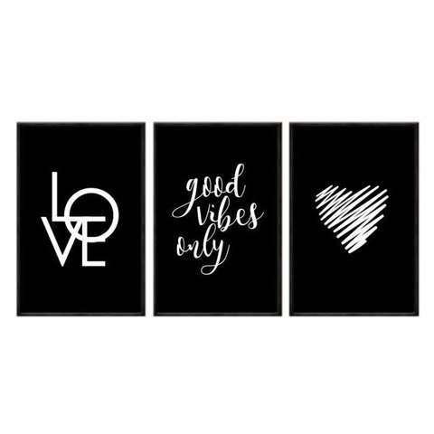 Kit 03 Quadros Decorativos - Good Vibes Frs003 - Tela Canvas - 40x60cm